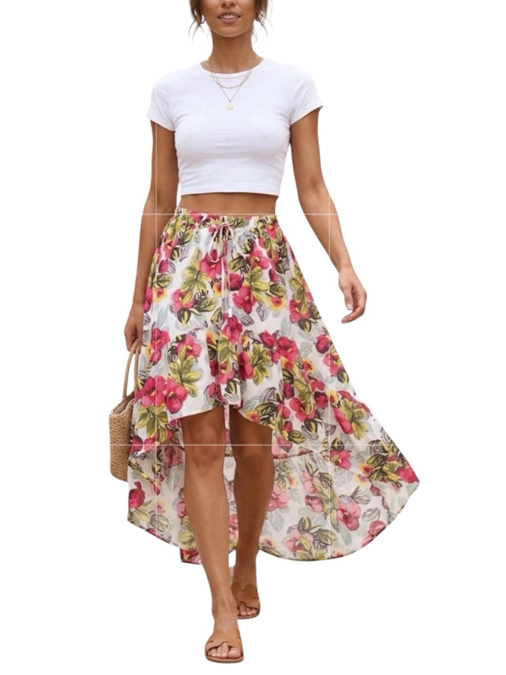Olsenboye Hi Low Ruffle Floral Maxi Skirt Boho Cottage Summer Size S Red…